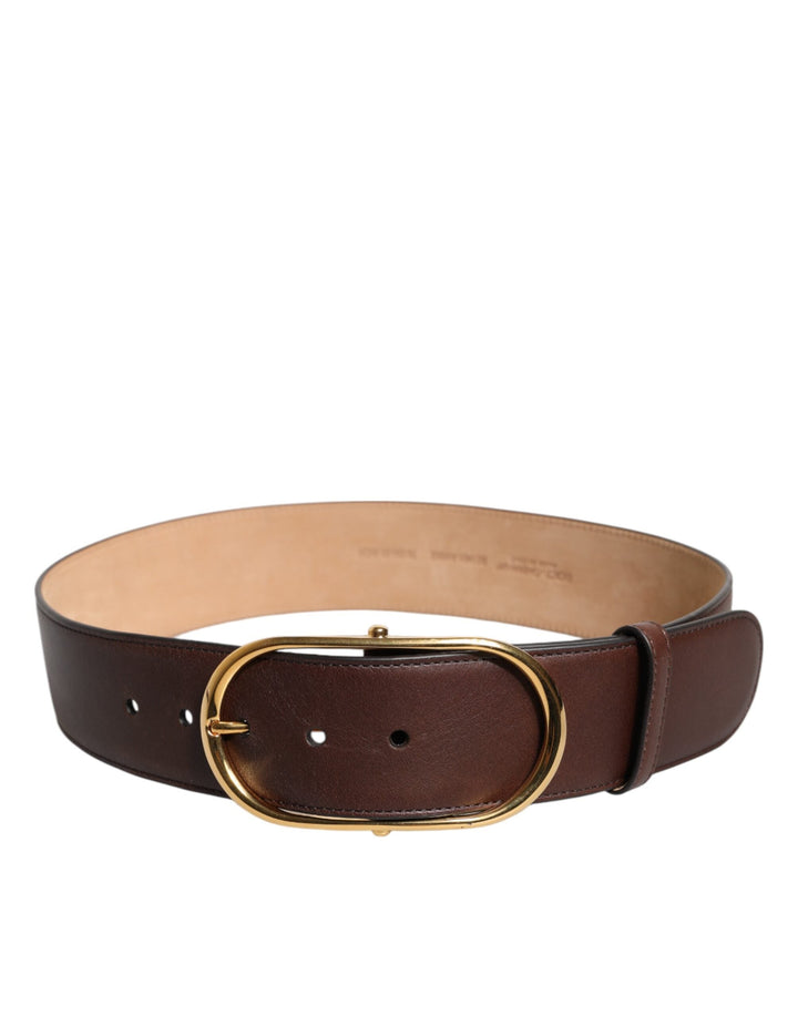 Dolce &amp; Gabbana Brown Leather Classic Metal Oval Buckle Belt