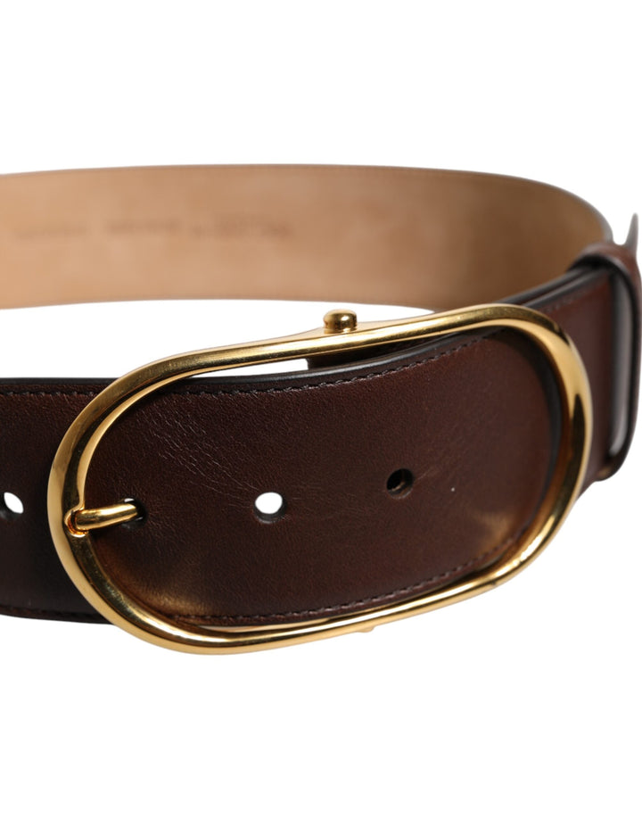 Dolce &amp; Gabbana Brown Leather Classic Metal Oval Buckle Belt