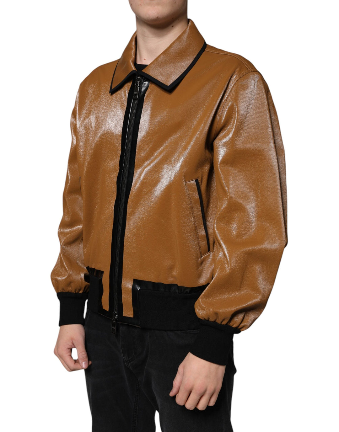 Men’s Dolce &amp; Gabbana Brown Leather Full Zip Men Bomber Jacket