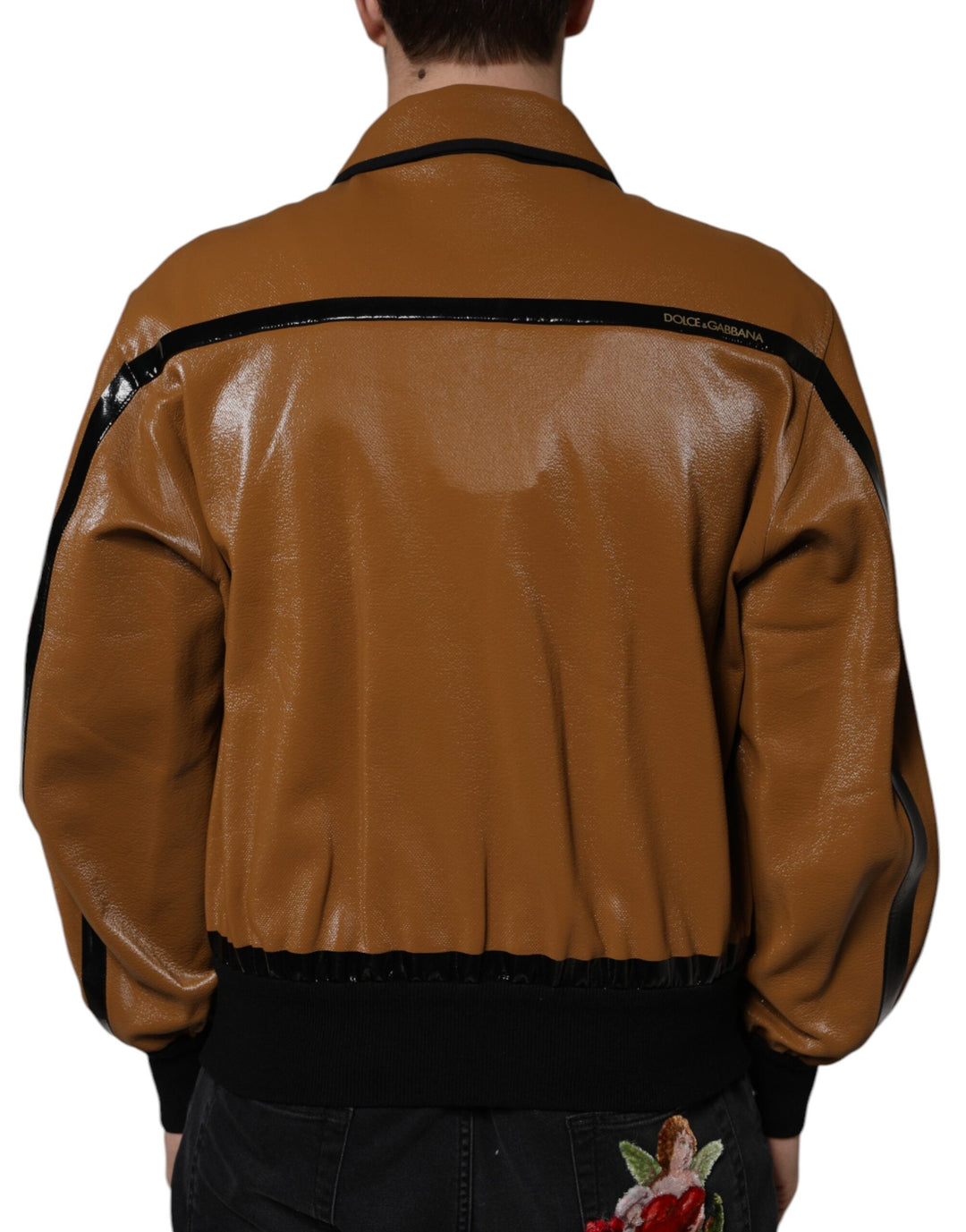 Men’s Dolce &amp; Gabbana Brown Leather Full Zip Men Bomber Jacket