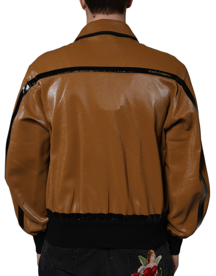 Men’s Dolce &amp; Gabbana Brown Leather Full Zip Men Bomber Jacket