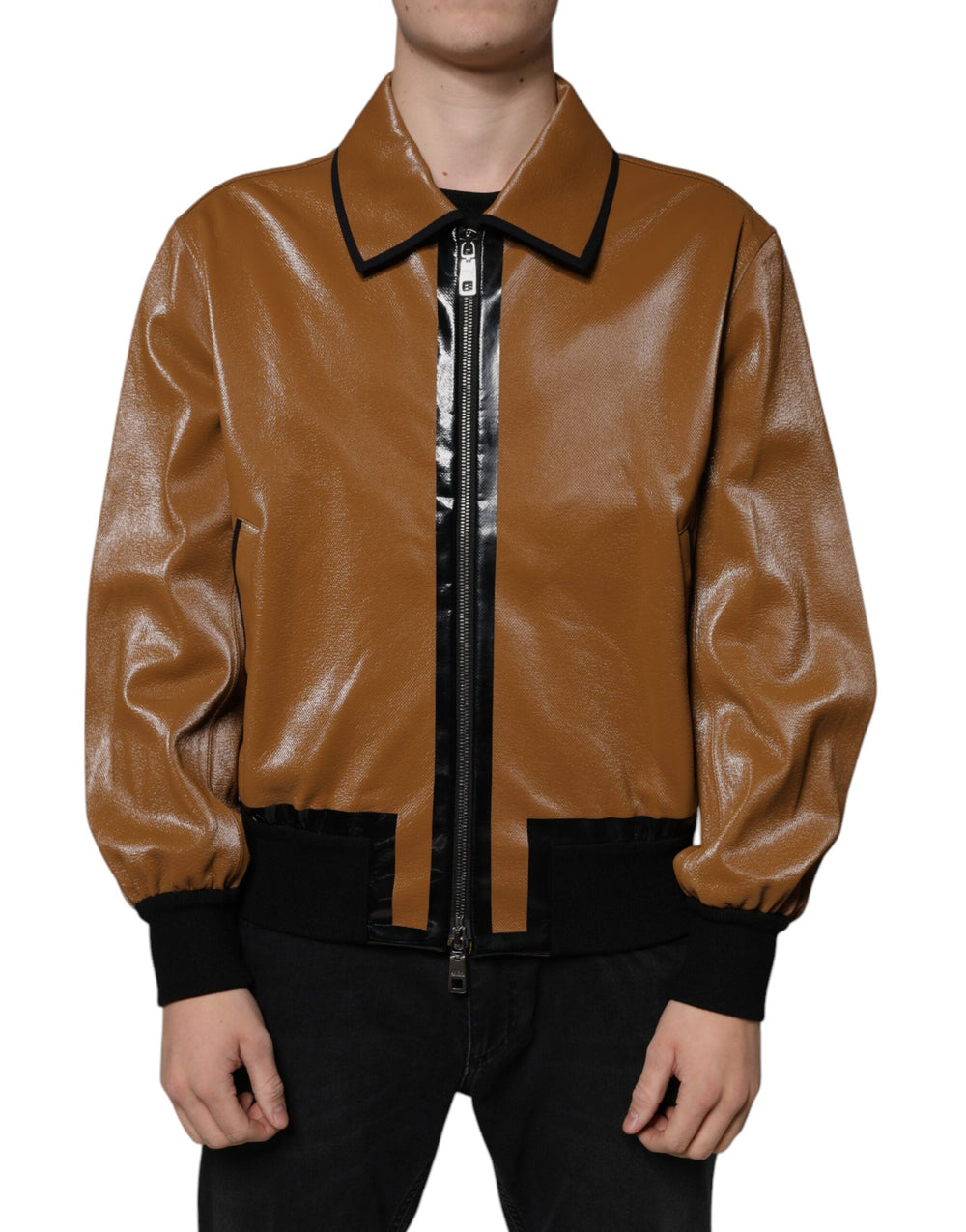 Men’s Dolce & Gabbana Brown Leather Full Zip Men Bomber Jacket