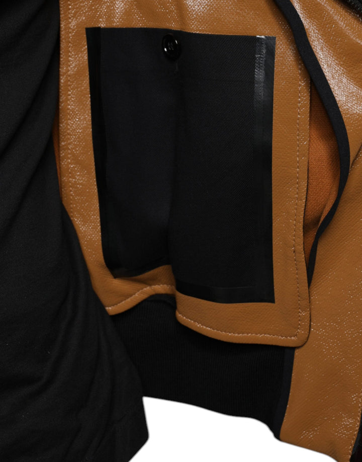 Men’s Dolce &amp; Gabbana Brown Leather Full Zip Men Bomber Jacket