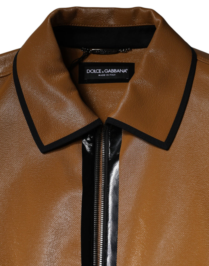 Men’s Dolce &amp; Gabbana Brown Leather Full Zip Men Bomber Jacket