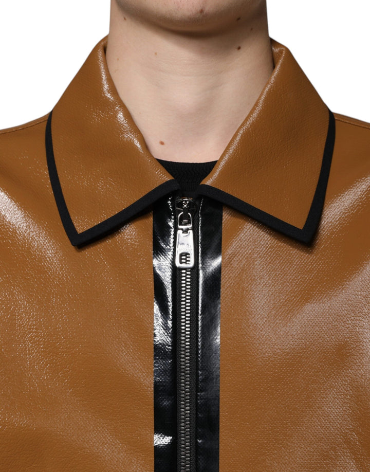 Men’s Dolce &amp; Gabbana Brown Leather Full Zip Men Bomber Jacket