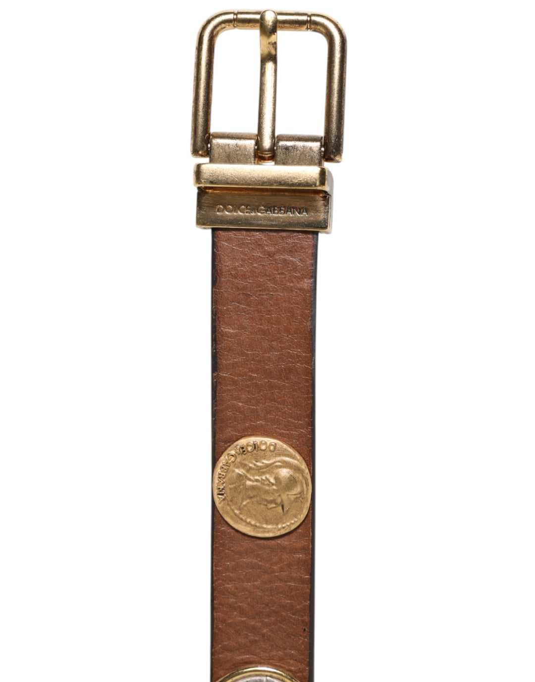 Dolce &amp; Gabbana Brown Leather Gold Silver Coin Buckle Belt