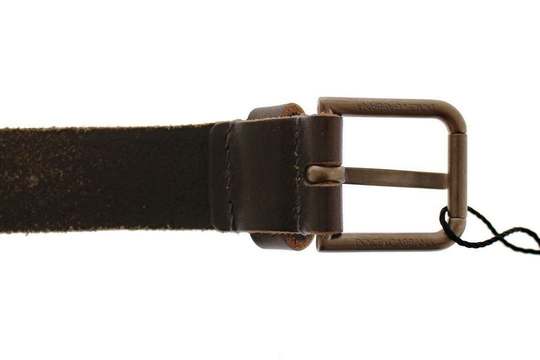 Dolce &amp; Gabbana Brown Leather Logo Cintura Gürtel Belt