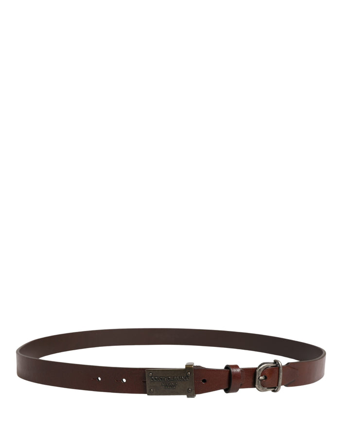 Dolce &amp; Gabbana Brown Leather Logo Metal Buckle Men Belt
