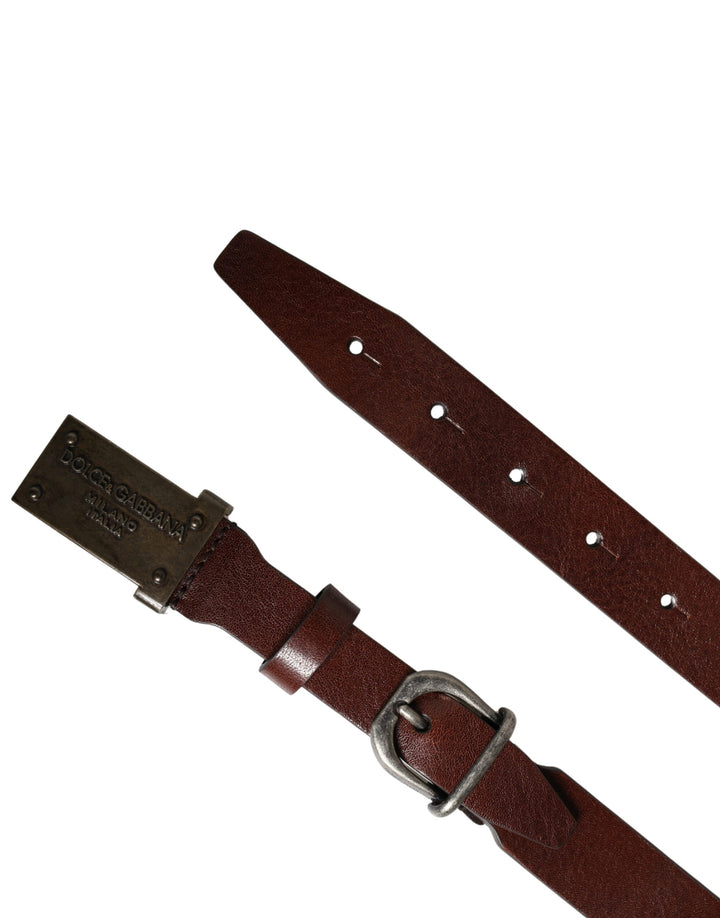 Dolce &amp; Gabbana Brown Leather Logo Metal Buckle Men Belt