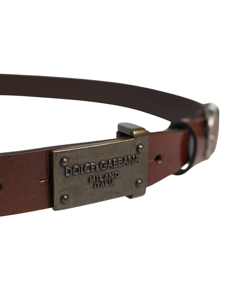 Dolce &amp; Gabbana Brown Leather Logo Metal Buckle Men Belt