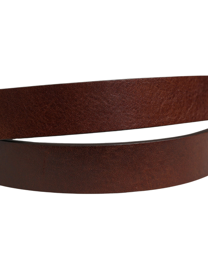 Dolce &amp; Gabbana Brown Leather Logo Metal Buckle Men Belt