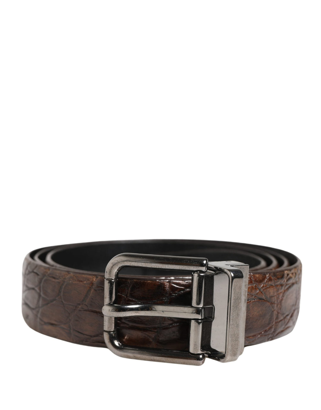 Dolce &amp; Gabbana Brown Leather Silver Tone Metal Buckle Belt