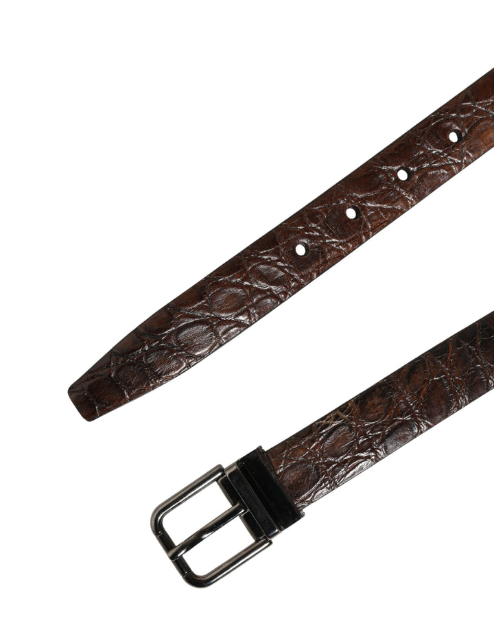 Dolce &amp; Gabbana Brown Leather Silver Tone Metal Buckle Belt