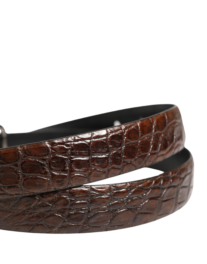 Dolce &amp; Gabbana Brown Leather Silver Tone Metal Buckle Belt