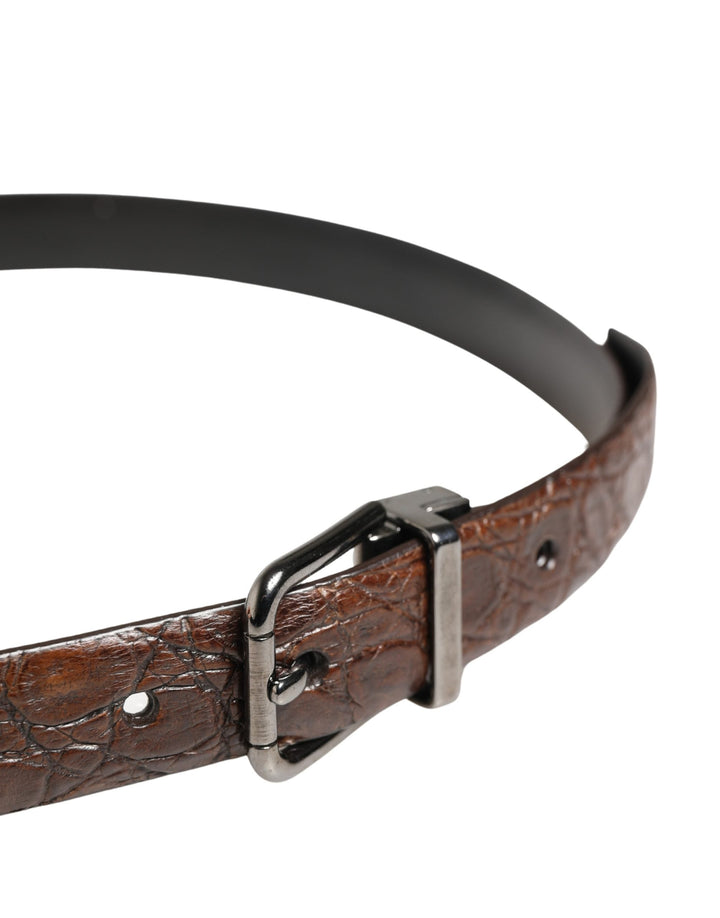 Dolce &amp; Gabbana Brown Leather Silver Tone Metal Buckle Belt
