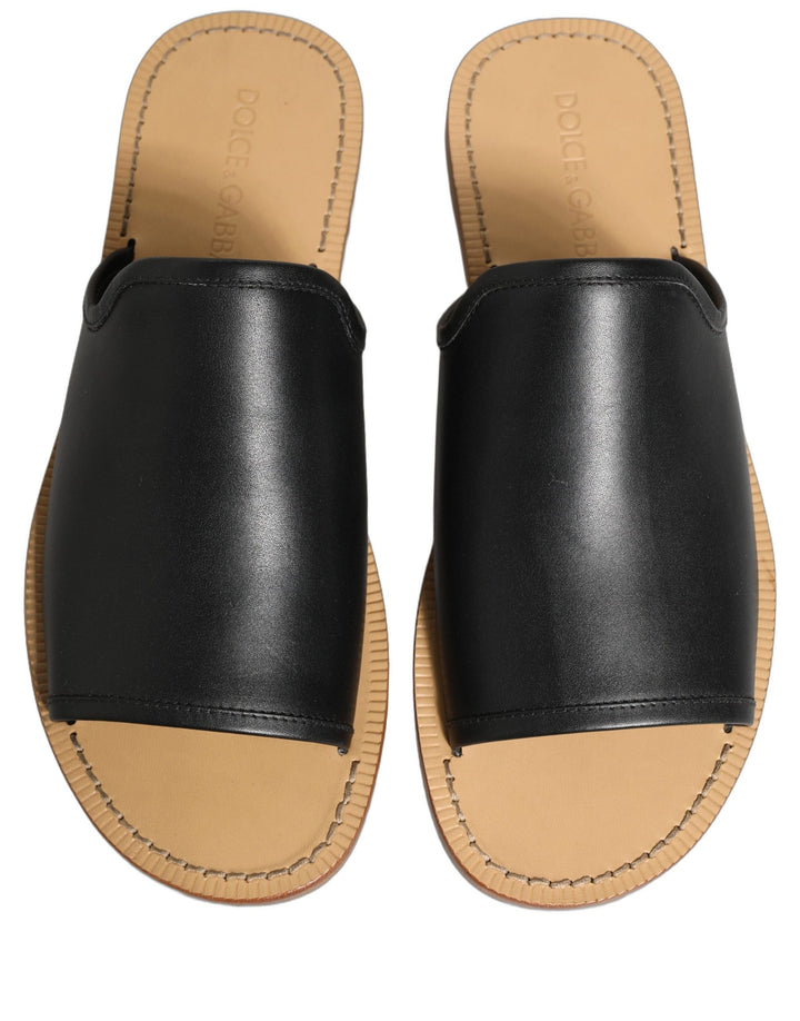 Men’s Dolce &amp; Gabbana Brown Leather Slides Sandals Flats Men Shoes