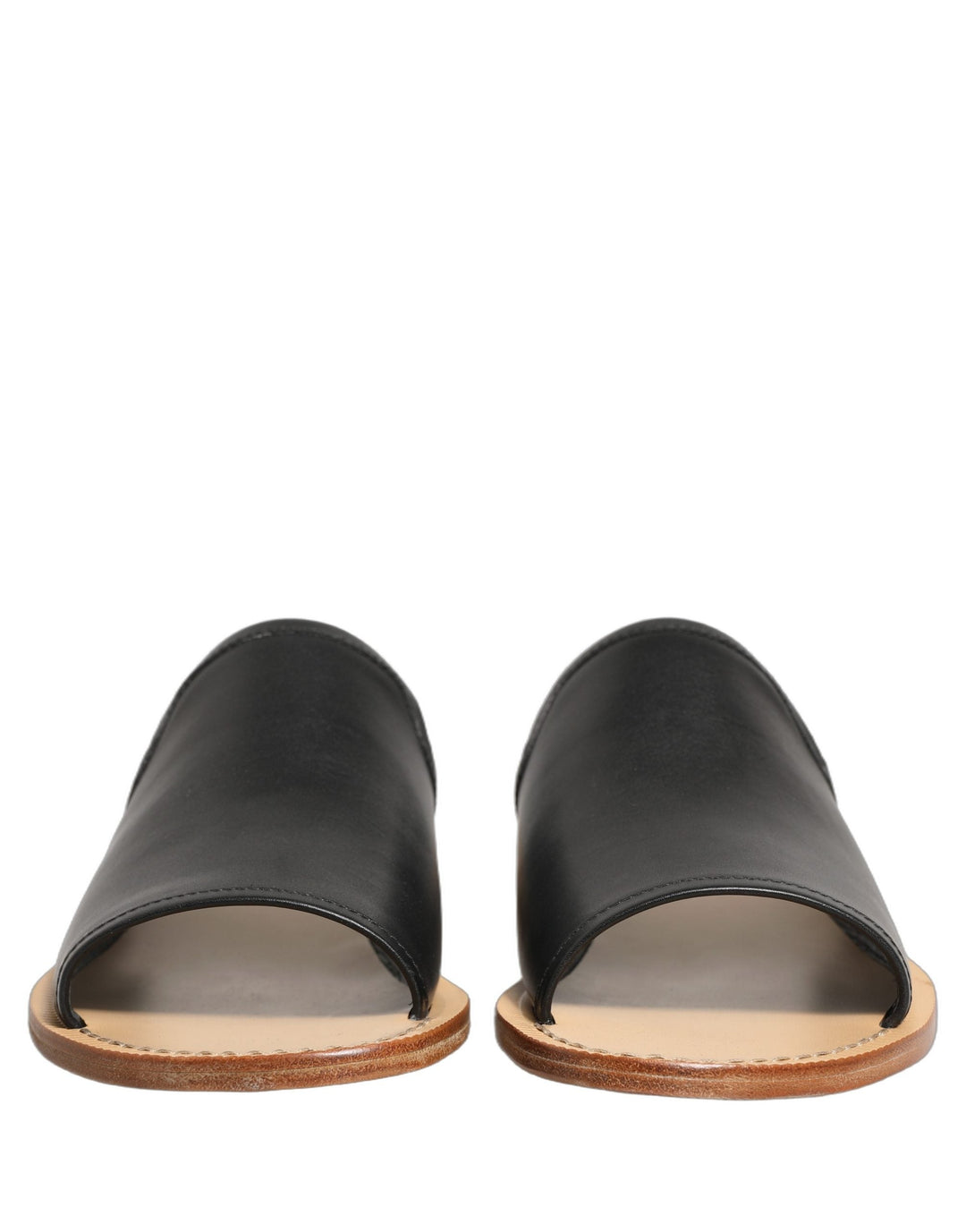Men’s Dolce &amp; Gabbana Brown Leather Slides Sandals Flats Men Shoes
