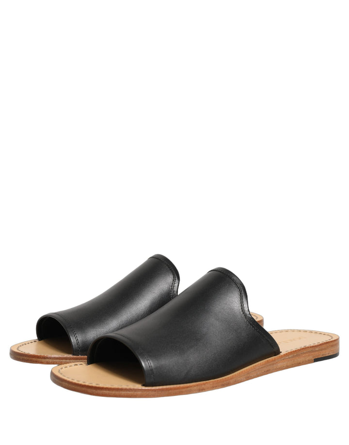 Men’s Dolce &amp; Gabbana Brown Leather Slides Sandals Flats Men Shoes