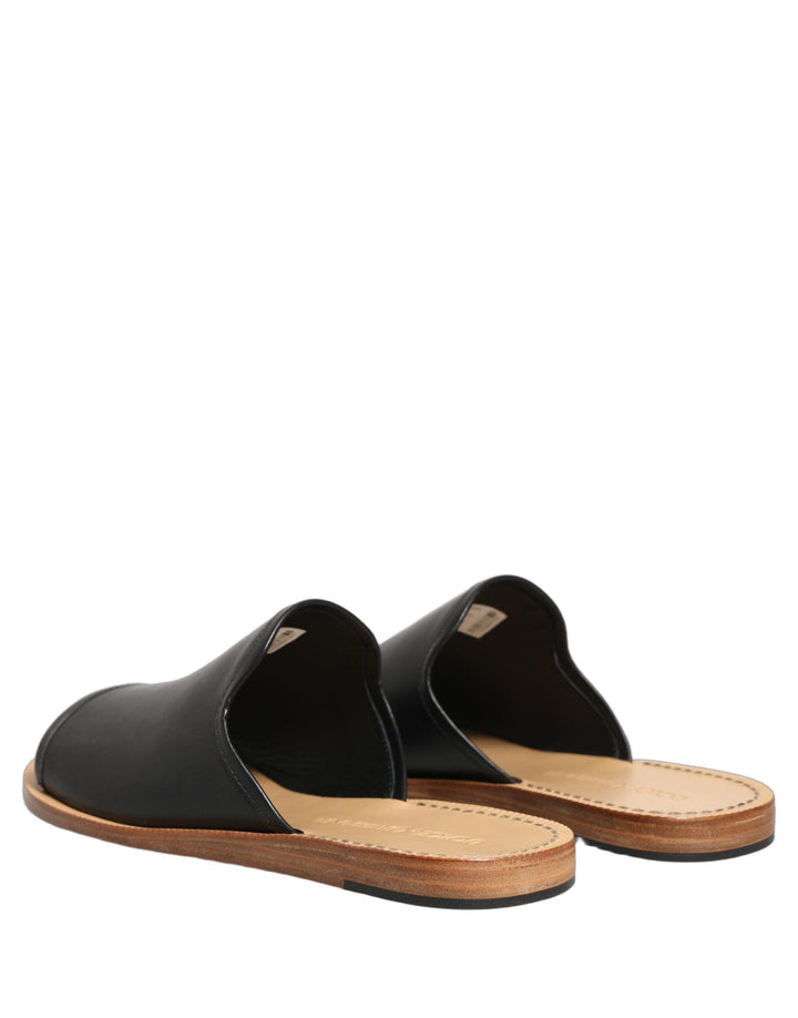 Men’s Dolce &amp; Gabbana Brown Leather Slides Sandals Flats Men Shoes