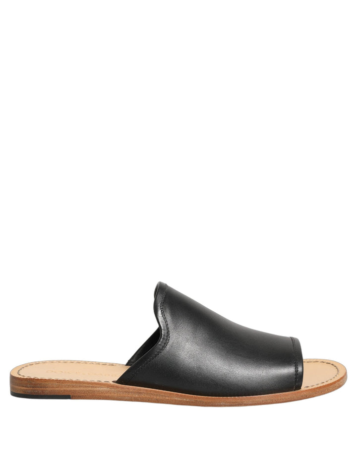 Men’s Dolce &amp; Gabbana Brown Leather Slides Sandals Flats Men Shoes
