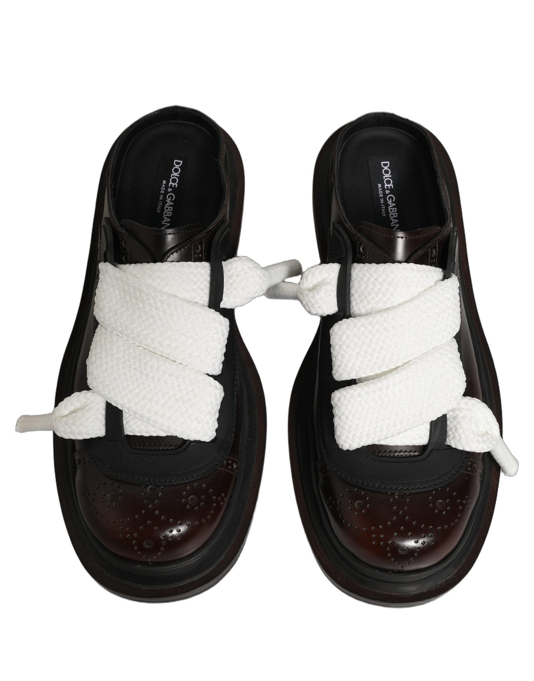 Men’s Dolce &amp; Gabbana Brown Leather Slip on Flat Sandals Men Shoes