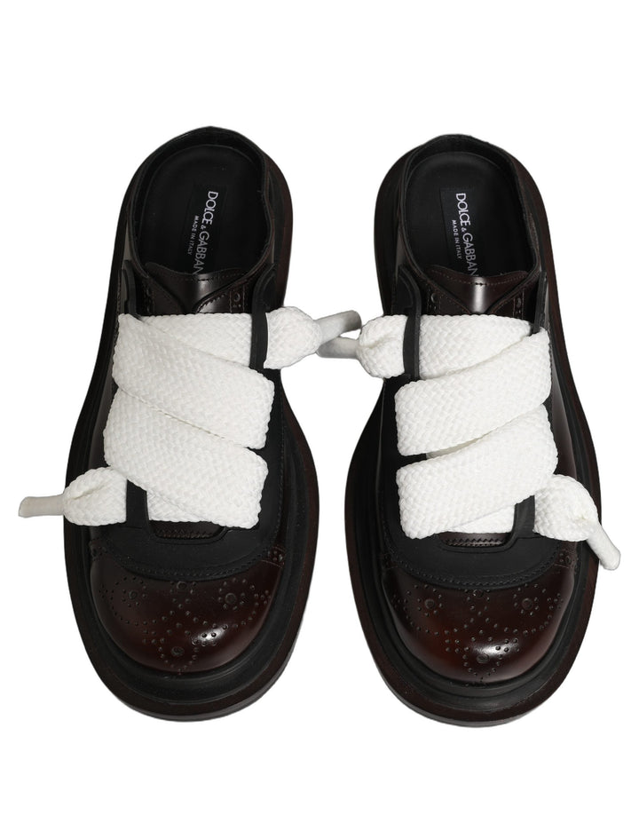 Men’s Dolce &amp; Gabbana Brown Leather Slip on Flat Sandals Men Shoes