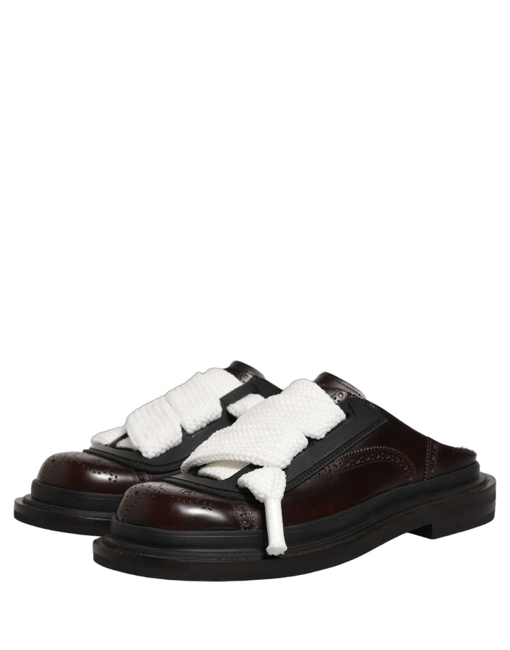 Men’s Dolce &amp; Gabbana Brown Leather Slip on Flat Sandals Men Shoes