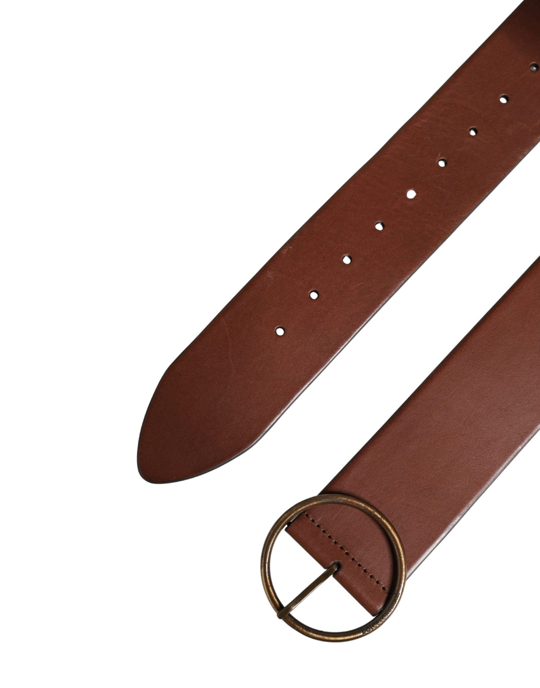 Dolce &amp; Gabbana Brown Leather Wide Waist Metal Round Belt