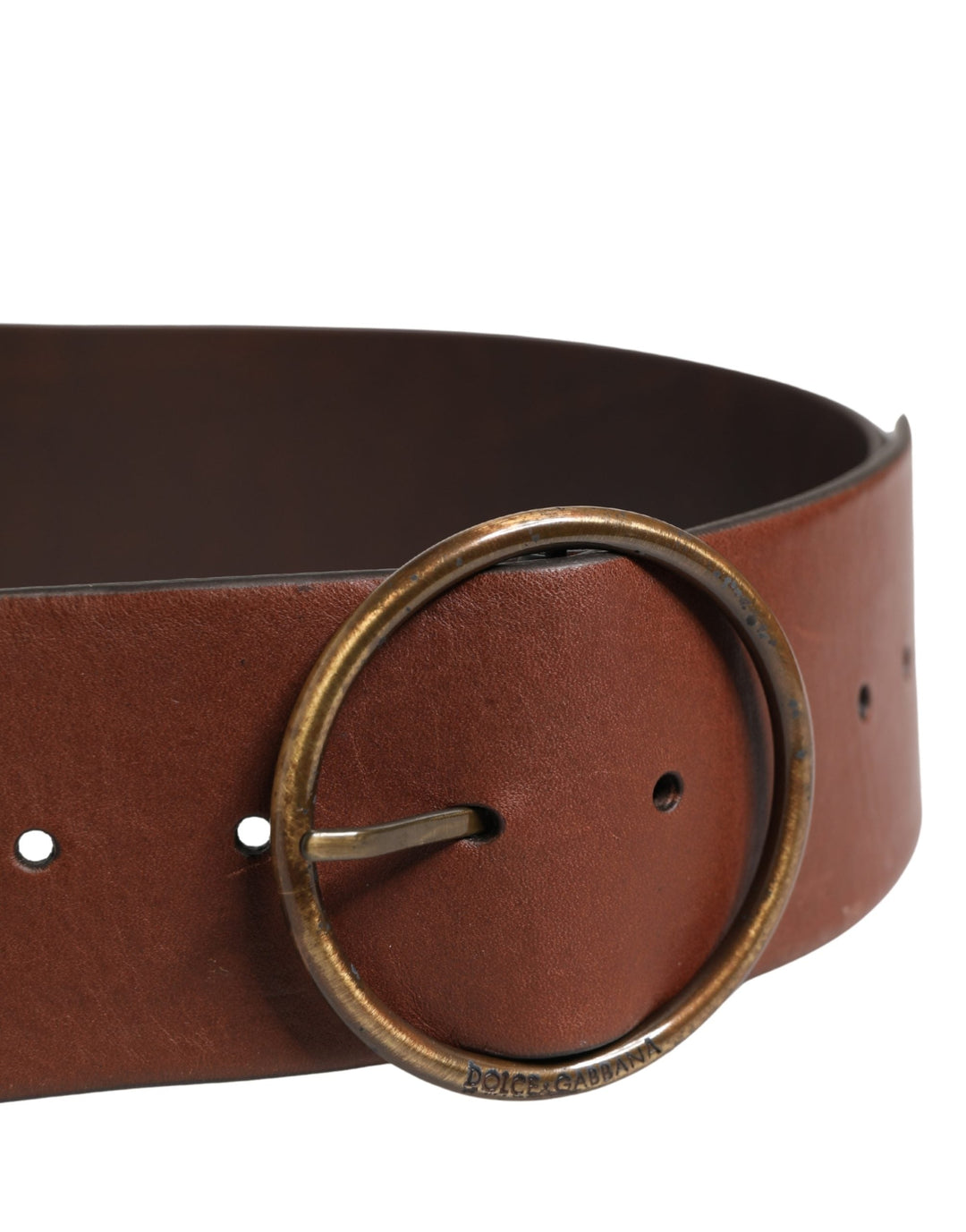 Dolce &amp; Gabbana Brown Leather Wide Waist Metal Round Belt