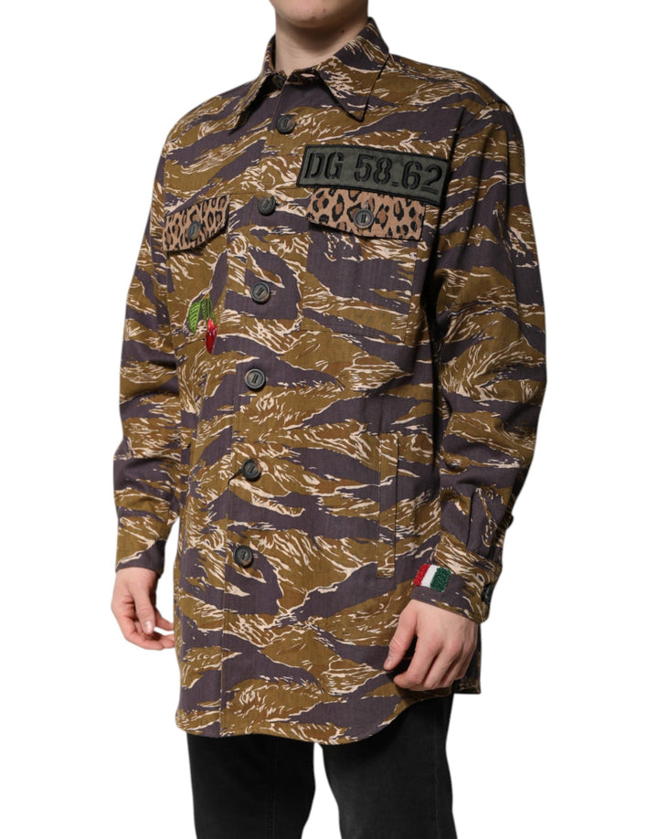 Men’s Dolce &amp; Gabbana Brown Leopard Cotton Collared Coat Jacket
