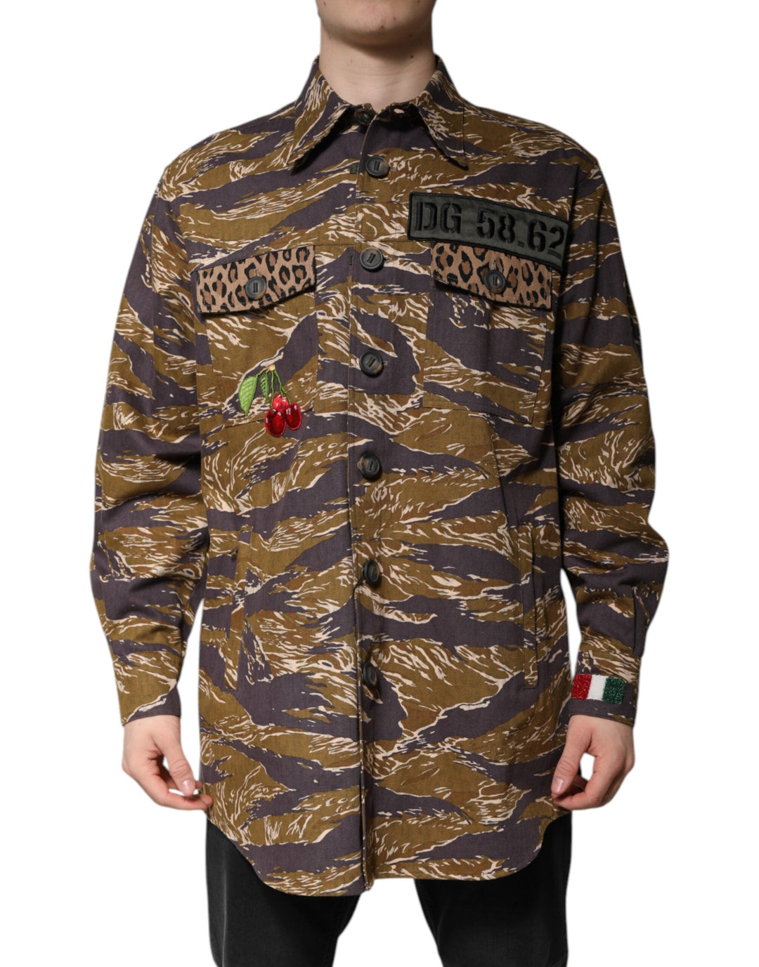 Men’s Dolce &amp; Gabbana Brown Leopard Cotton Collared Coat Jacket