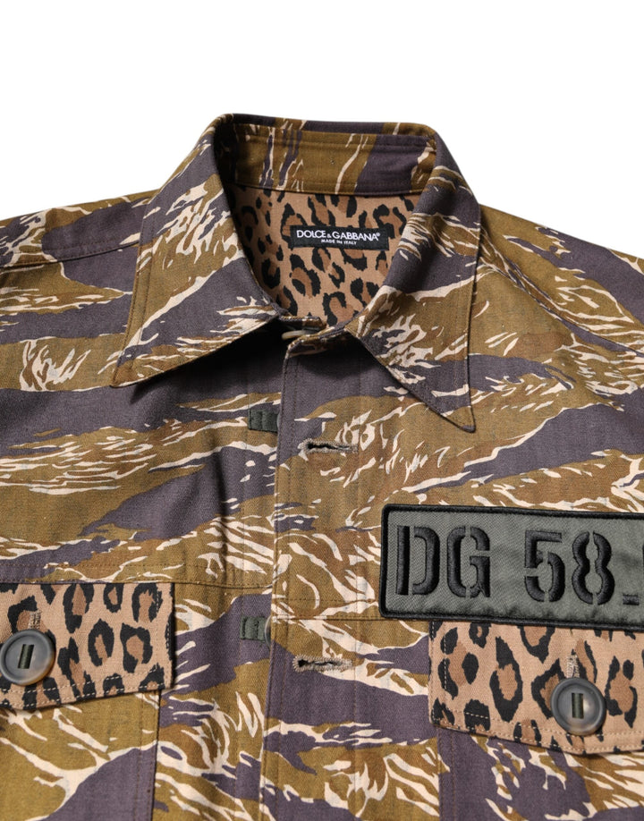 Men’s Dolce &amp; Gabbana Brown Leopard Cotton Collared Coat Jacket