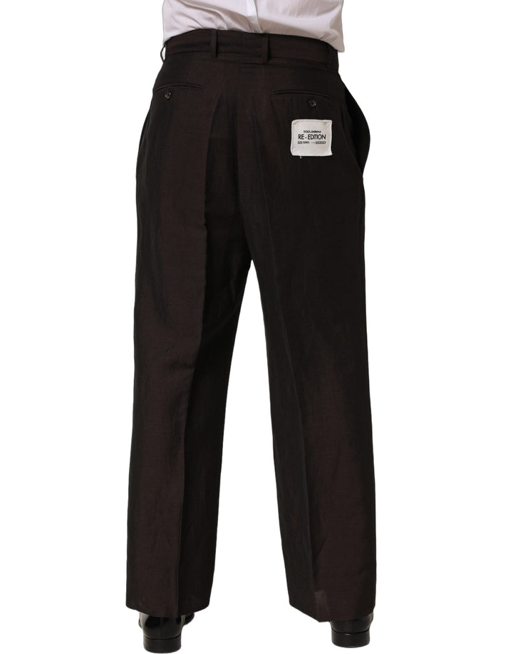 Men’s Dolce &amp; Gabbana Brown Linen Straight Men Dress Trouser Pants