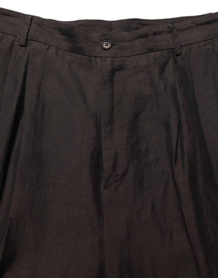 Men’s Dolce &amp; Gabbana Brown Linen Straight Men Dress Trouser Pants