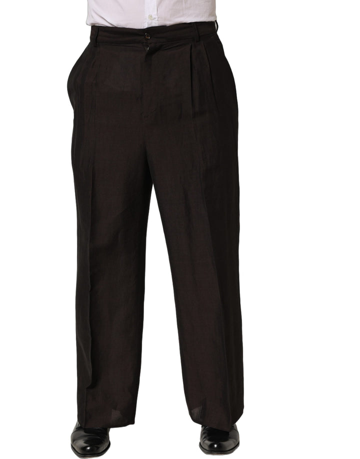 Men’s Dolce &amp; Gabbana Brown Linen Straight Men Dress Trouser Pants