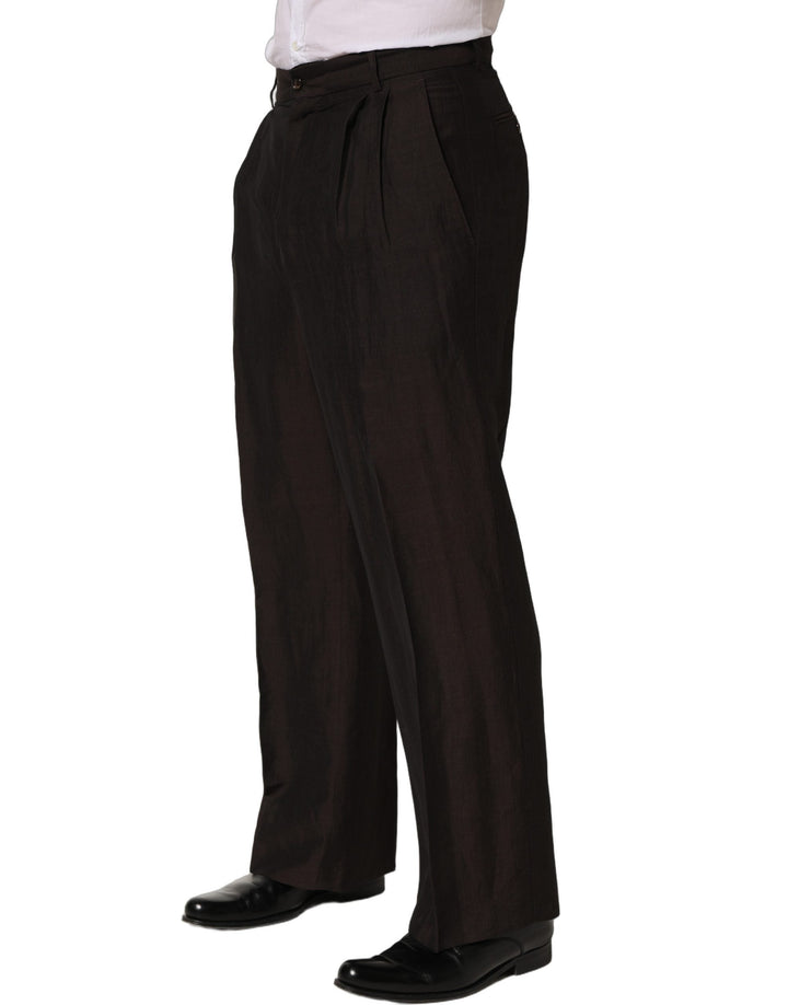 Men’s Dolce &amp; Gabbana Brown Linen Straight Men Dress Trouser Pants