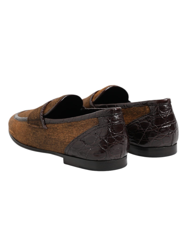 Men’s Dolce &amp; Gabbana Brown Loafers Leather Slip on Men Dress Shoes