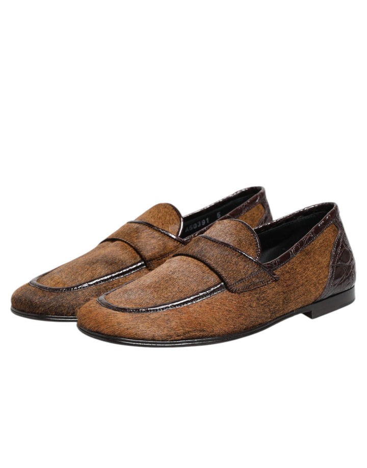 Men’s Dolce &amp; Gabbana Brown Loafers Leather Slip on Men Dress Shoes