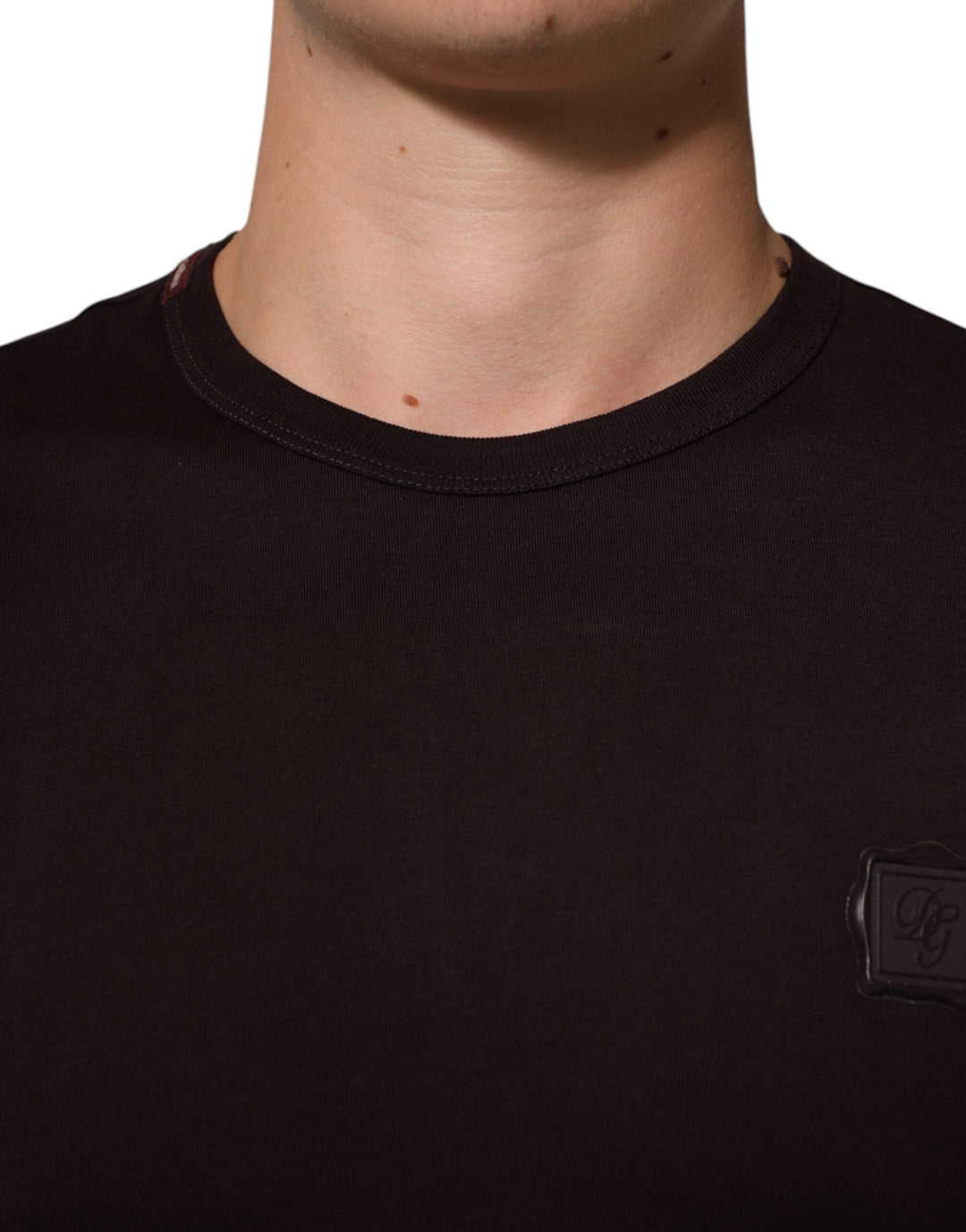 Dolce &amp; Gabbana Brown Logo Plaque Cotton Crew Neck T-shirt