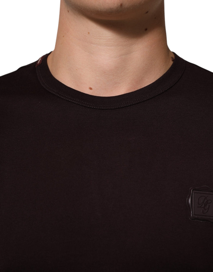 Dolce &amp; Gabbana Brown Logo Plaque Cotton Crew Neck T-shirt