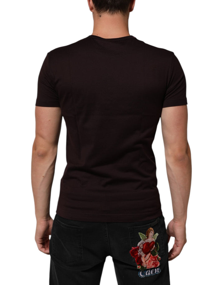 Dolce &amp; Gabbana Brown Logo Plaque Cotton Crew Neck T-shirt