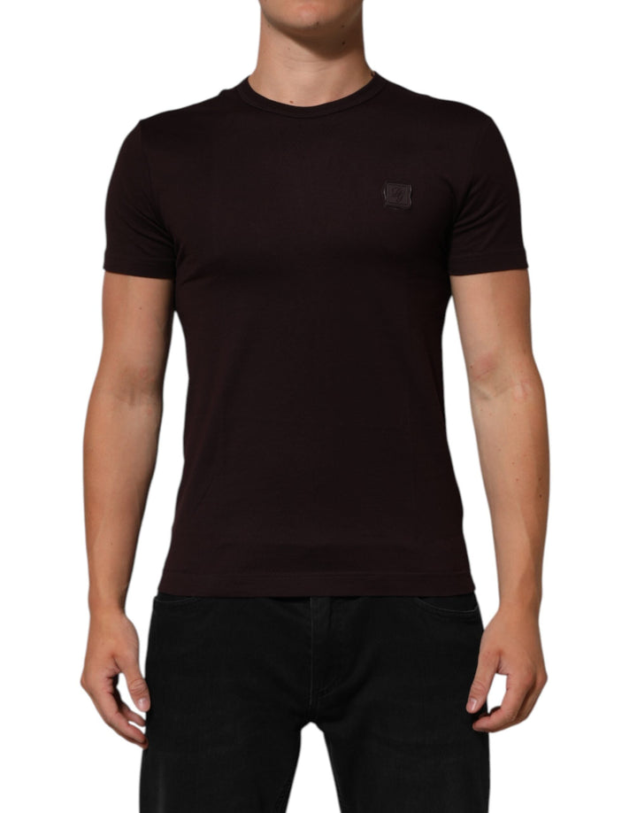 Dolce &amp; Gabbana Brown Logo Plaque Cotton Crew Neck T-shirt