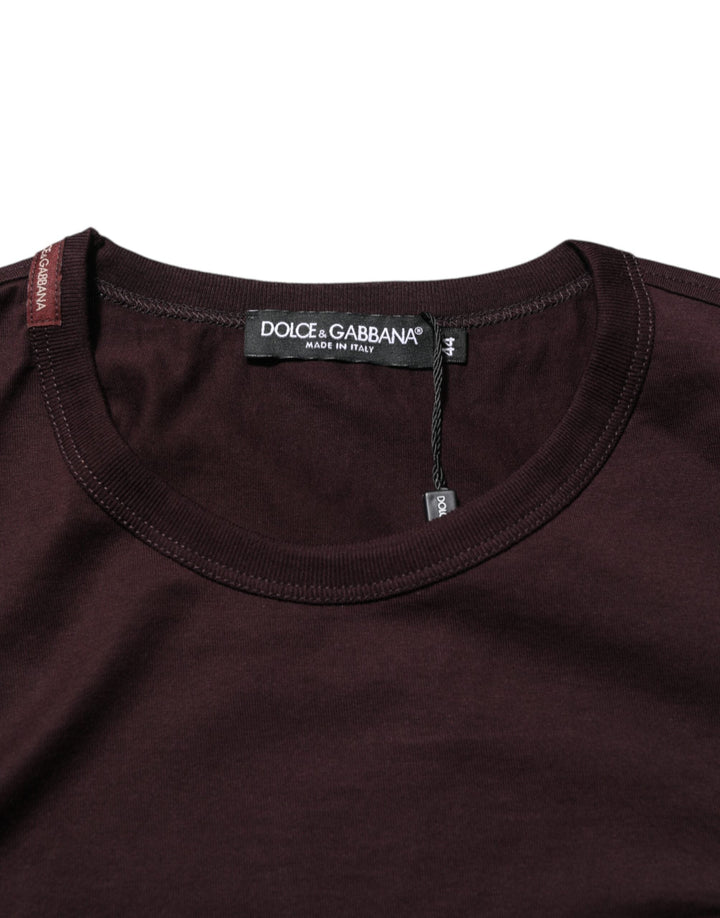 Dolce &amp; Gabbana Brown Logo Plaque Cotton Crew Neck T-shirt