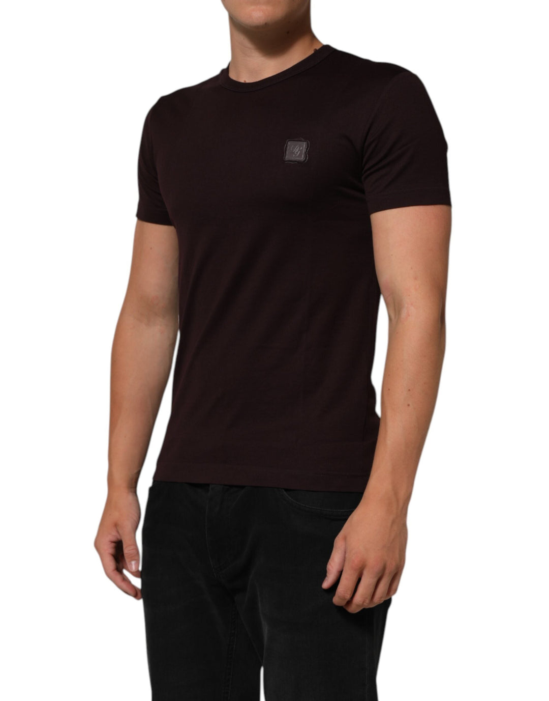 Dolce &amp; Gabbana Brown Logo Plaque Cotton Crew Neck T-shirt