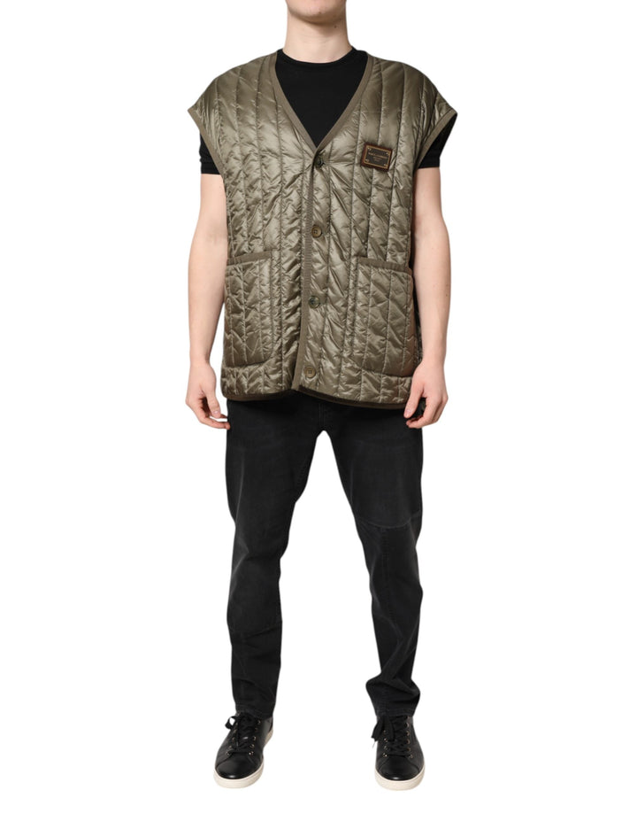 Men’s Dolce &amp; Gabbana Brown Logo Plaque Quilted Vest Jacket