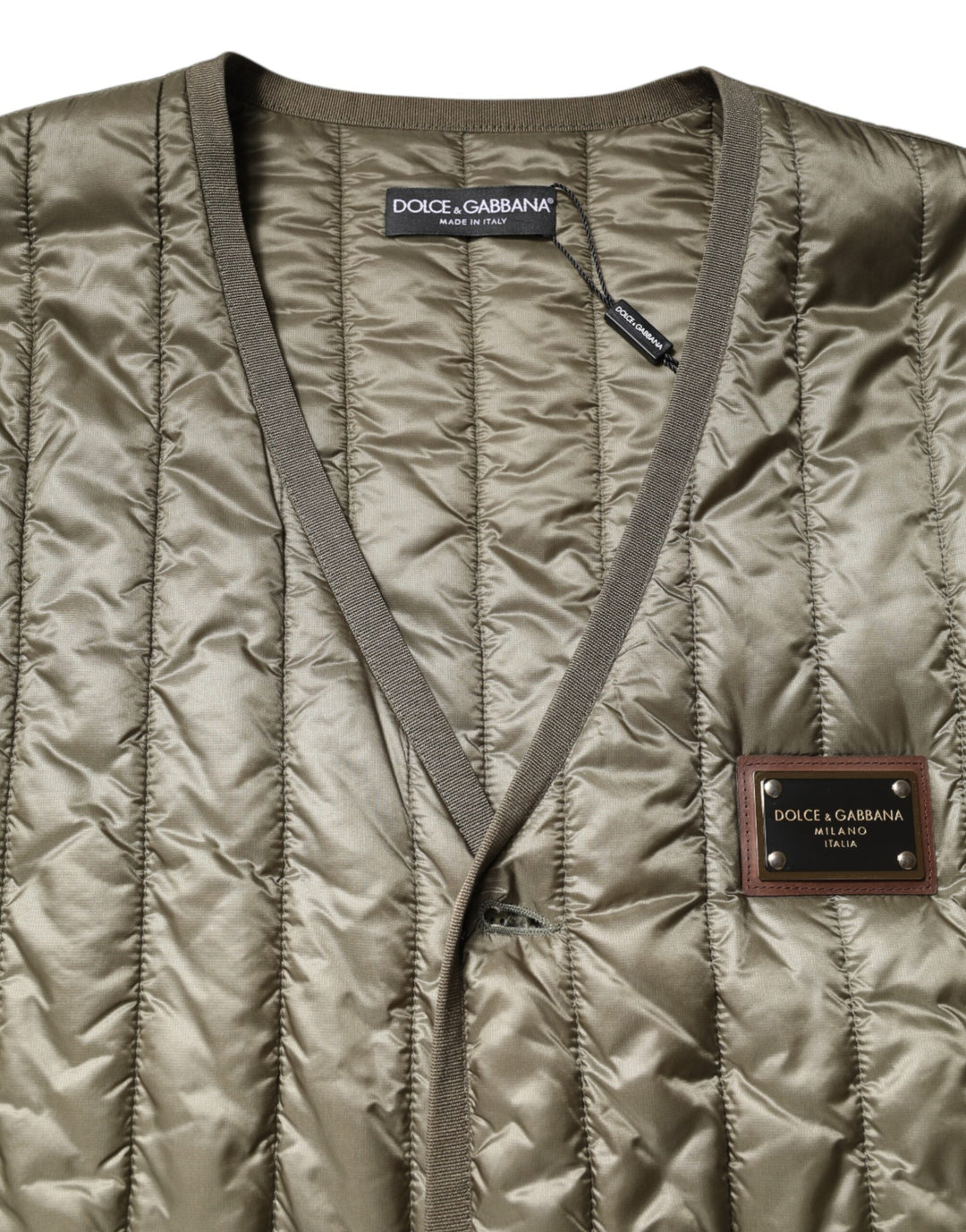 Men’s Dolce &amp; Gabbana Brown Logo Plaque Quilted Vest Jacket