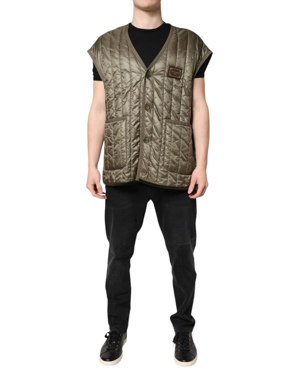 Men’s Dolce & Gabbana Brown Logo Plaque Quilted Vest Jacket