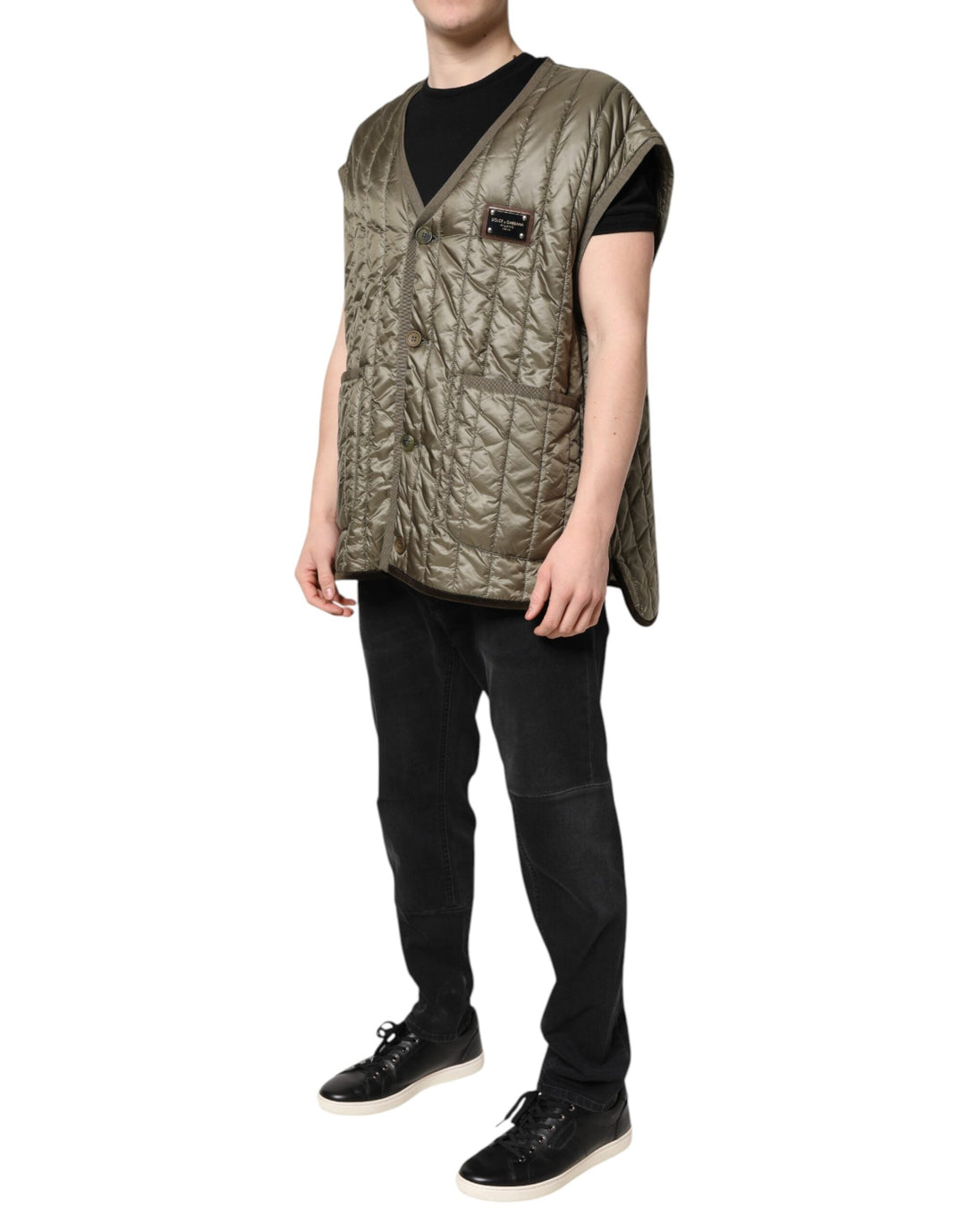 Men’s Dolce &amp; Gabbana Brown Logo Plaque Quilted Vest Jacket