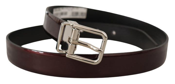 Dolce &amp; Gabbana Brown Patent Leather Silver Metal Buckle Belt
