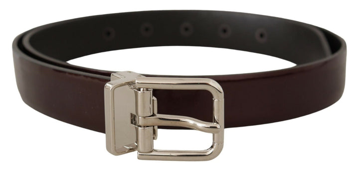 Dolce &amp; Gabbana Brown Patent Leather Silver Metal Buckle Belt